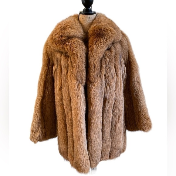Vintage Fox Fur Genuine Jacket Coat Red Brown Women’s Size Medium - Picture 1 of 11
